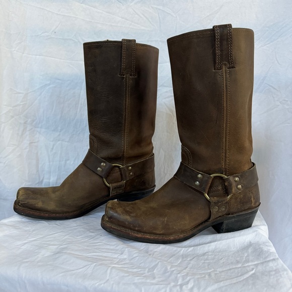 Frye Tall Leather Harness 12R Women’s Biker Boots in Smoke - Picture 6 of 14